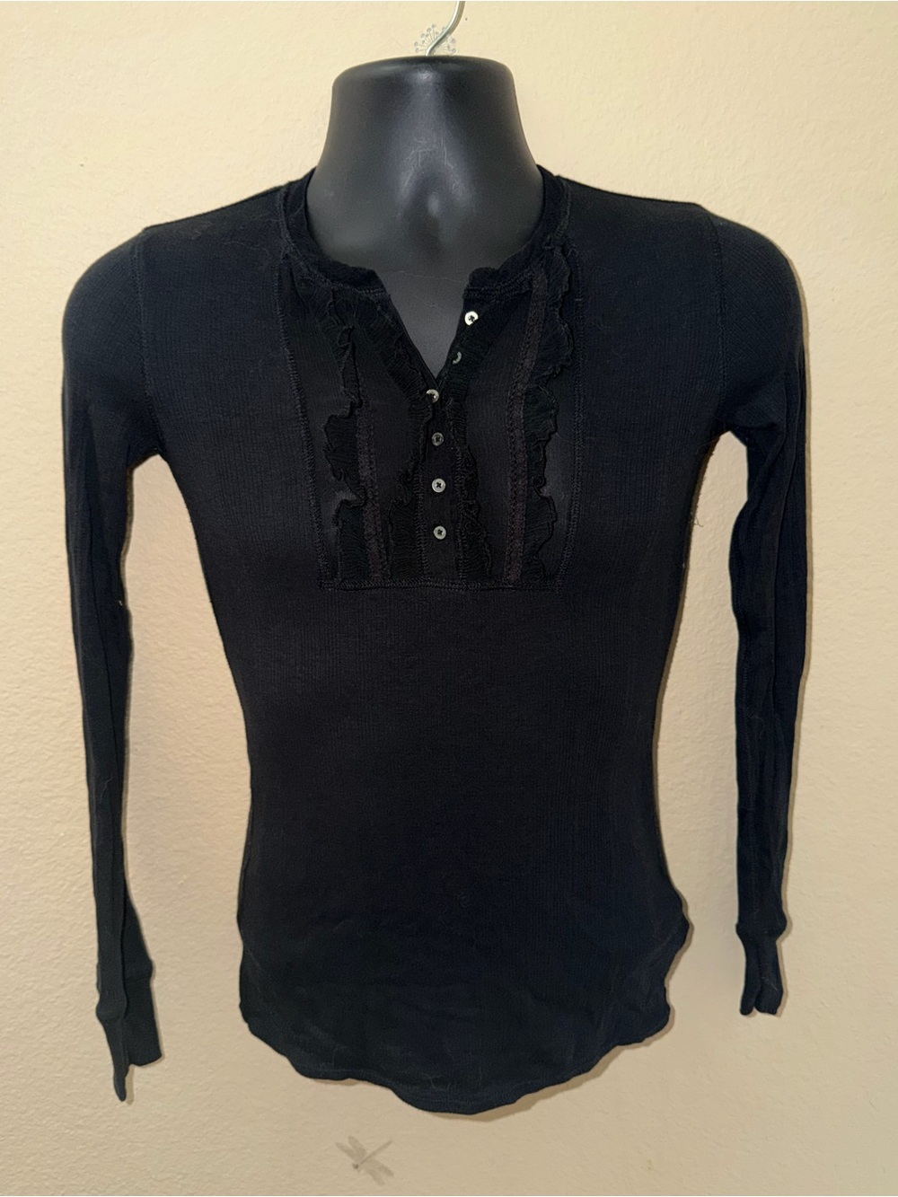 Martin + Osa Black Long-Sleeve Ruffle Henley